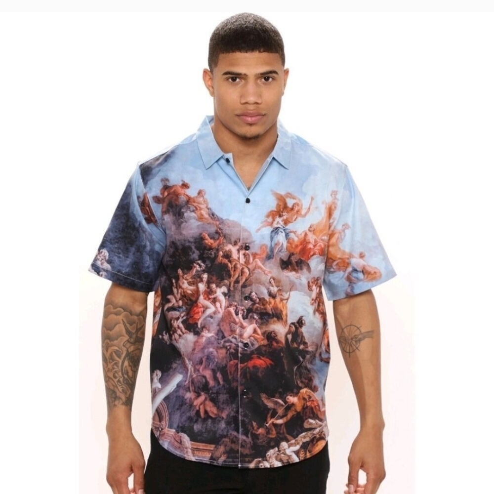 Fashion Nova Mens Button Down shirt Sz XXXL Fits like a 4X or 5X Renaissance Art